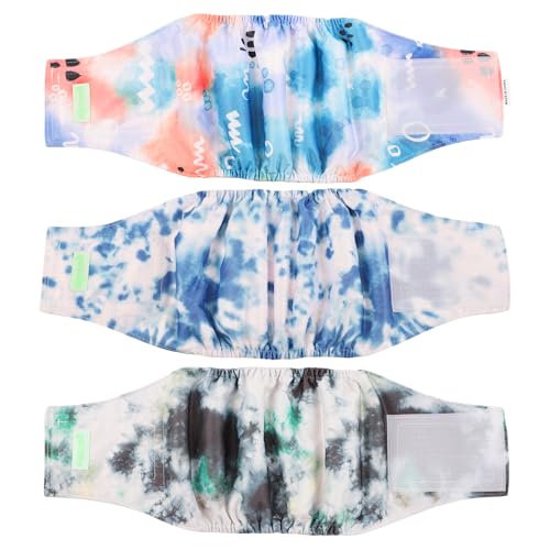 Image of wegreeco Washable Male Dog Belly Band (Stylish Pattern)- Pack of 3 - Washable Male Dog Belly Wrap, Dog Diapers Male (Tie-dye, Ink, X-Large)