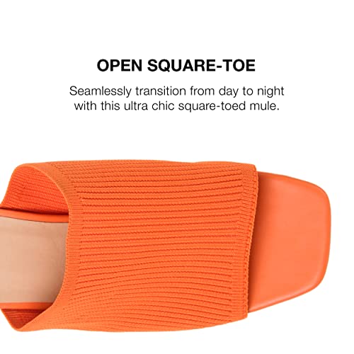 Journee Square Open Toe Chunky Block Heel Knit Slip-On Pump for Women - Lorenna Heeled Fashion Mule Orange, 8 Wide3