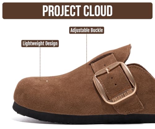 Image of Project Cloud 100% Genuine Leather Clogs for Women Shoes - Memory Foam Insole, Non-Slip & Natural Cork Footbed Arch Support Big Buckle Womens Clogs and Mules Footwear (Manchester)