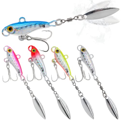 Zsrivk Metal Fishing Spoons Lures Long Casting Spinner Blade Baits VIB Swimbait with 3D Eyes for Walleye Bass, 5 PCS Fishing Jigs Freshwater Fishing Lures