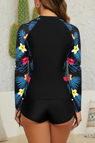 SHEKINI Women's 3 Piece Rash Guard Long Sleeve Bathing Suits with Drawstring Short3