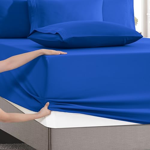 Image of Mocassi Luxury 6-Piece Sheet Set, Ultra Soft 1800 Premium Hotel Quality Microfiber Sheet Set, Fits Mattresses Up to 18 to 24 Inches Extra Deep Pocket - Breathable and Secure Fit, Queen, Imperial Blue