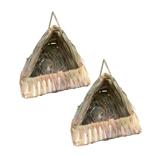 CHICAMPERA 2個 草編ハンギングバードハウス 天然わら製三角巣箱 セキセイインコ オウム用繁殖巣 小型 大型鳥に適した自然な隠れ家と休憩スペ