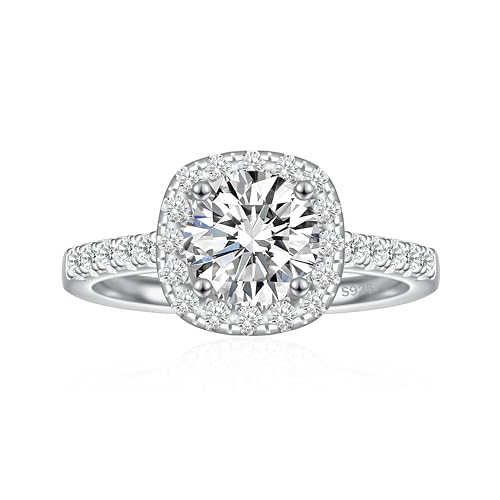 JALOKIVI 1.5CT 925 Sterling Silver Engagement Rings for Women Cushion Cut Halo Cubic Zirconia...