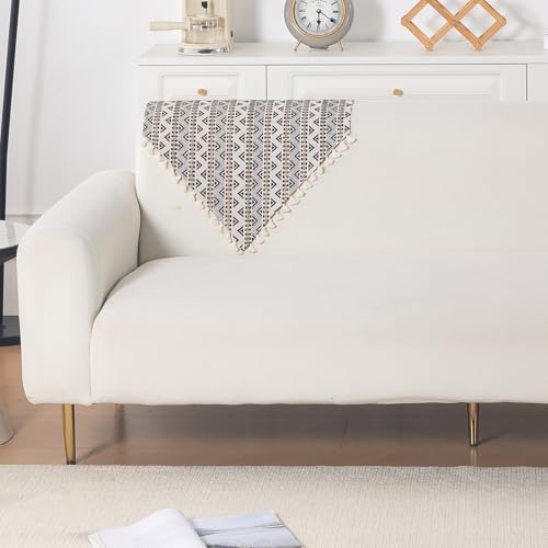 Image of HOKIPO Sofa Backrest Cover with Tassel | 300 GSM Thick Cotton Acrylic Jacquard Fabric Backrest Mat, Size 55x70 cm,'Trivana Series' Charcoal Black (IN-932-J6)