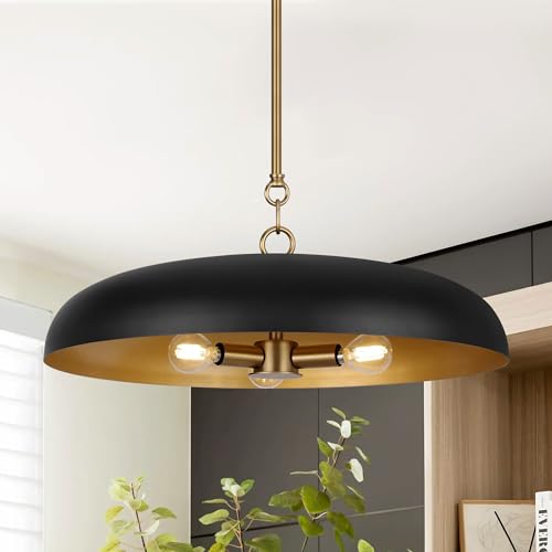 LamQee 20 Inch Oversized Large Pendant Lights, 3-Lights Black and Gold Modern Dome...