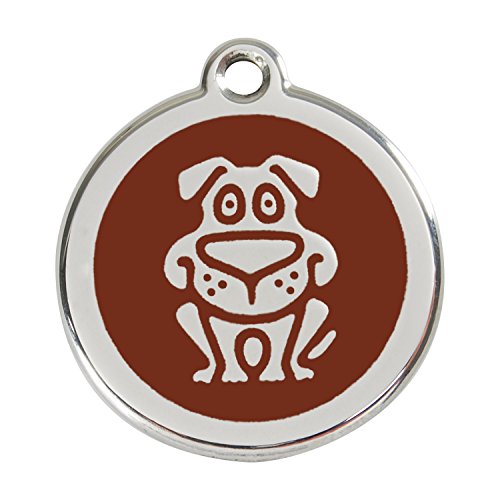 Red Dingo Custom Engraved Stainless Steel and Enamel Dog ID Tag - Happy Dog (Small, Brown)
