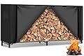 Gtongoko 8ft Firewood Rack Outdoor with Cover, Metal Heavy Duty Fire Wood Storage Log Racks for Firewood, Wood Pile Stacker Firewood Holder, Black