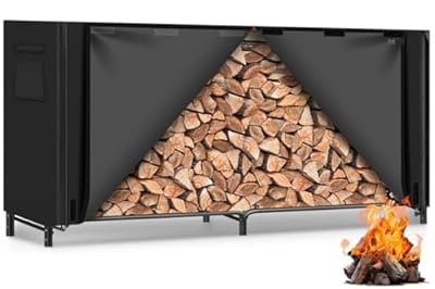 Gtongoko 8ft Firewood Rack Outdoor with Cover, Metal Heavy Duty Fire Wood Storage Log Racks for Firewood, Wood Pile Stacker Firewood Holder, Black