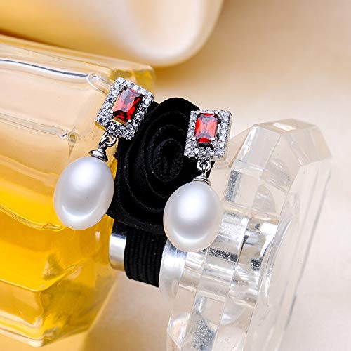 Boucles d'oreilles perles argent 925 carré femme avec pierre zircon rouge