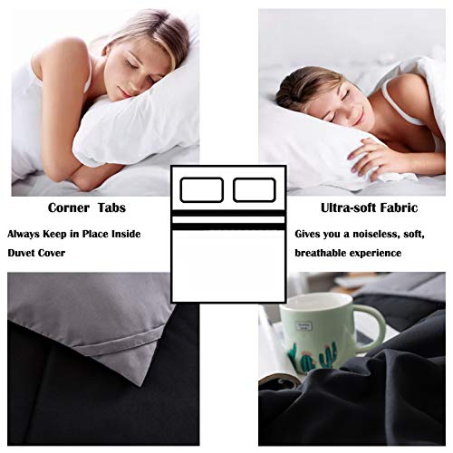Downcool Comforter Queen Size, Reversible Duvet Insert,Black/Grey All Season Blanket, Lightweight Quilt, Down Alternative Hotel Comforter With Corner Tabs (Black/Gray, Queen 88X92 Inches) #TOP3