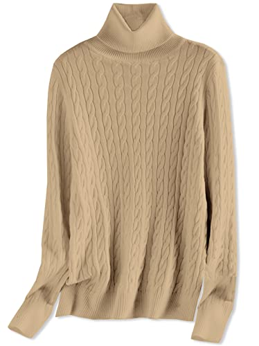 Image of SANGTREE Women's Cable Knit Sweater Long Sleeve Turtleneck Tops | Breathable and Warm Fabric Adapts to Climate Change,Making It Ideal for Autumn,Winter and Transitional Spring Days.