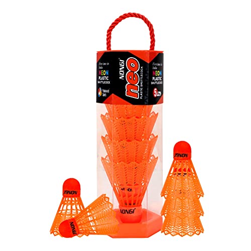 Image of Neo Colored Cork Plastic Badminton Shuttlecocks for Indoor Outdoor Badminton Sports - Color Orange - Speed Medium - Pack of 5 Shuttle