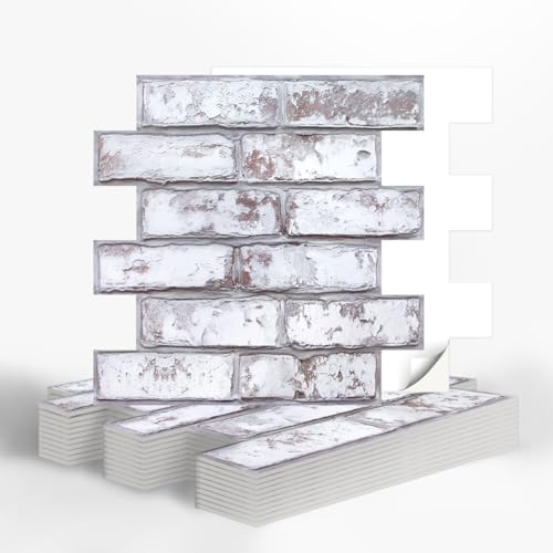 COMSTICKC 3D Faux Brick Wall Panels, 3D Brick Wallpaper Peel and Stick,10 Pcs of 12
