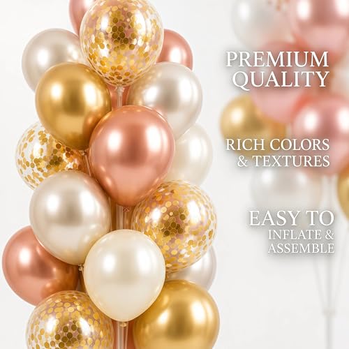 Image of Balloon Column Kit Set of 2 With Balloons Included - with Base, and Pole,Balloon Tower Backdrop Decoration for Wedding, Baby Shower, Birthday Party, or Bachelorette Parties (Rose Champagne Gold)