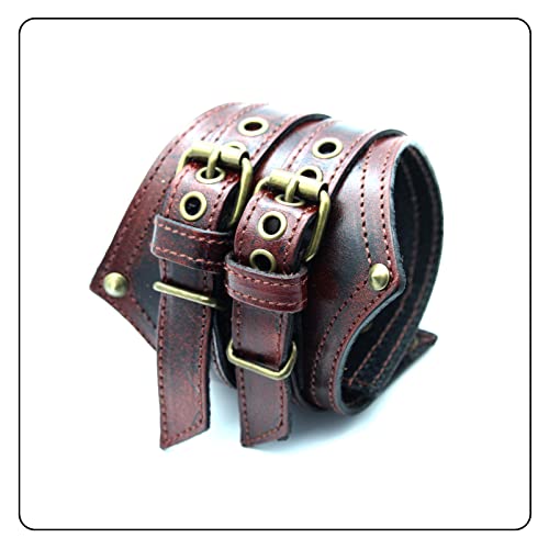 Punk Rock Belt Buckle Wristband Wide Leather Arm Cuff Bracelet4