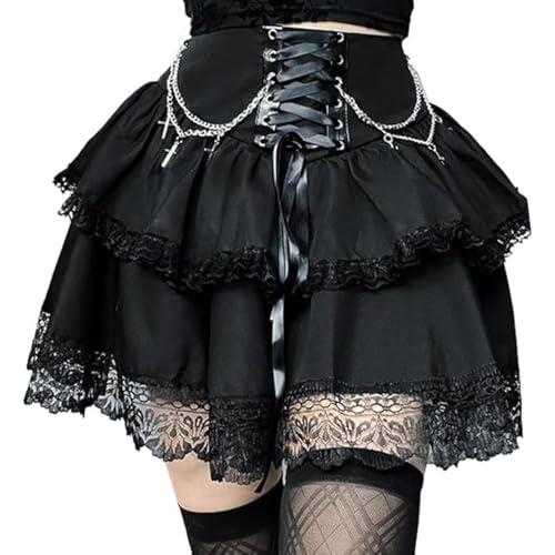 SEAUR Jupe Courte Steampunk Noir Femme Jupe Gothique Dame Mini Jupe Elégant Vintage Jupe Punk Fille Cosplay L