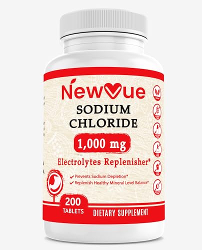 NewVue Sodium Chloride 1000mg 200 Tablets - Salt Tablets Non-GMO Gluten Free
