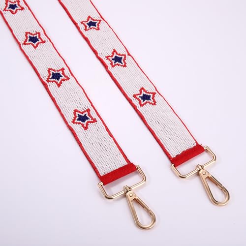Image of 4th of July Purse Strap Red White Blue Beaded USA Star Purse Strap Replacement American Independence Day Outfits