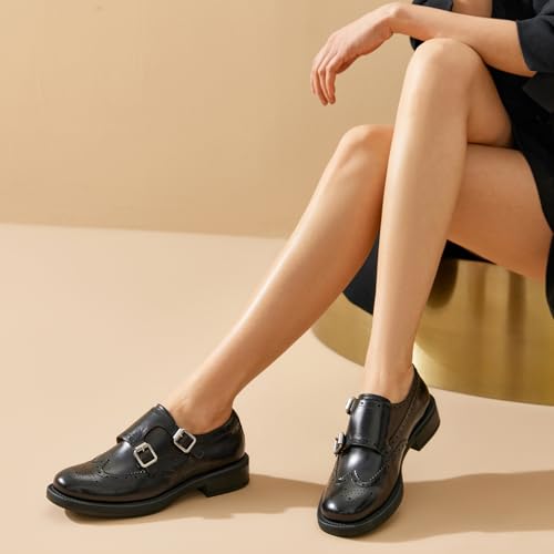 Image of BEAU TODAY Women Monk Strap Loafers Cap Toe Business Causal Loafer Shoes