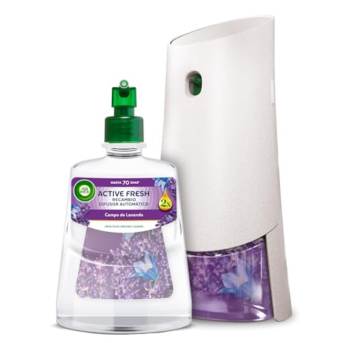 Air Wick Active Fresh Spray Automático Sin Aerosol - ambientador hogar neutralizador de olores con fragancia a Lavanda, 2 veces más aceites esenciales - Aparato difusor automático más recambio