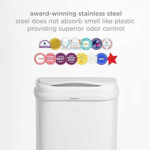 Image of Ubbi Stainless Steel Venti Diaper Pail, Odor Locking, No Special Bag Required, Award-Winning, Registry Must-Have, White