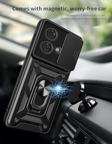 Image of Scalebee Back Cover for Motorola Moto Edge 40 Neo Heavy Duty Slide Camera Cover Built-in Rotated Ring Kickstand (Black, Rugged Armor) (Edge 40 Neo)