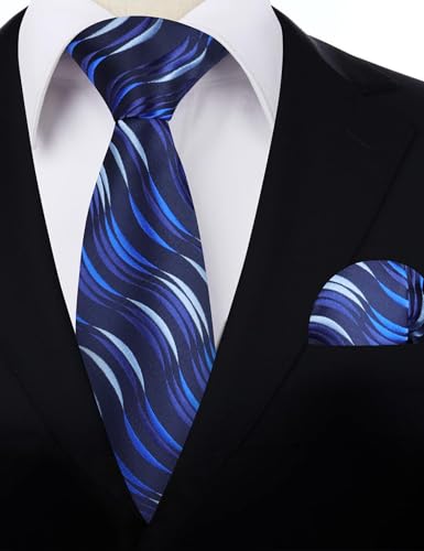 Image of Alizeal Mens 3.15'' Gradient Novelty Pattern Tie Set with Pocket Square Casual Color Tie Set