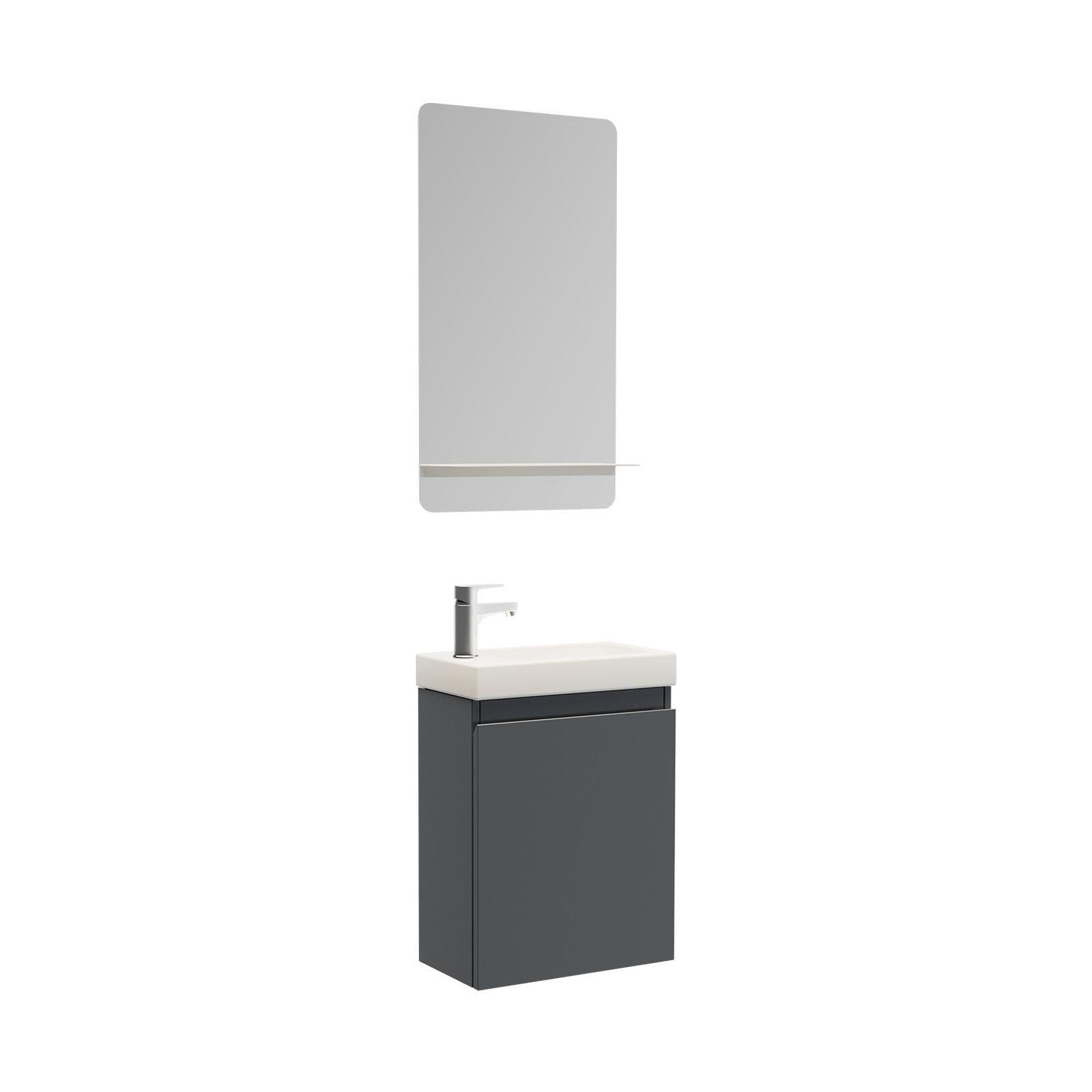 Lave-Manos Lisa + Espejo L40 cm con Estante Blanco