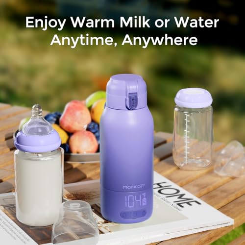 Momcozy Portable Milk Warmer for Travel – Dual Heating Modes for Breast Milk & Water, Portable Bottle Warmer with Fast Heating & Long Battery Life, 17 Ounces Large Capacity, Purple