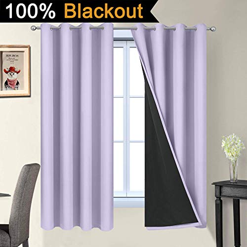 Image of Yakamok 2 Thick Layers Completely Blackout Window Treatment Thermal Insulated Drapes for Girl's Bedroom(52Wx63L, Lilac, 2 Panels)