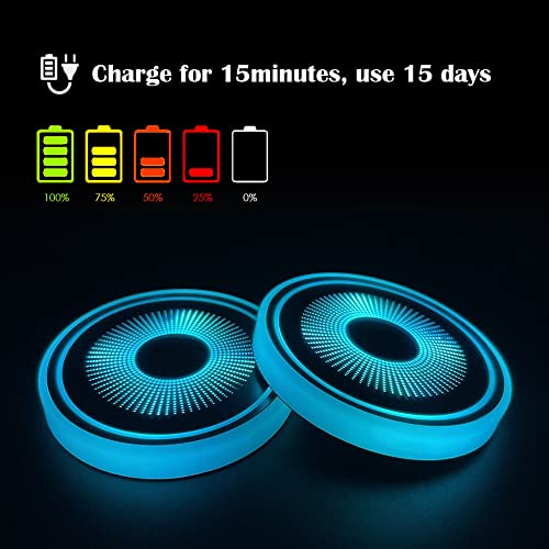 LED Cup Holder Lights for All Models, 2pcs LED Car Coasterss with 7 Colors Luminescent Light Cup Pad, USB Charging Cup Mat for Drink Coaster Accessories Interior Decoration Atmosphere Light.(Blue)
