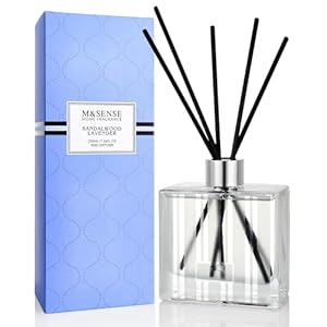 M&SENSE Sandalwood Lavender Reed Diffuser Set – 7.04oz Non-Toxic Essential Oil Diffusers with Sticks, Holiday Aromatherapy Diffusers for Bedroom & Bathroom & Shelf Decor