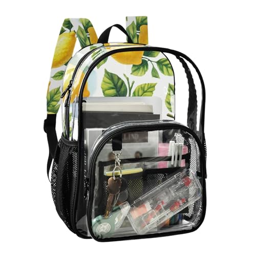 Watercolor Yellow Lemons Vibrant Clear Backpack Women Cute Boys Backpacks for Girls See through Approved Bag2