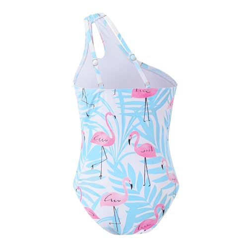 Girls One Piece Swimsuits Color Block Quick Dry Bathing Suit One Shoulder Swimwear with Adjustable Straps 7-16Y2