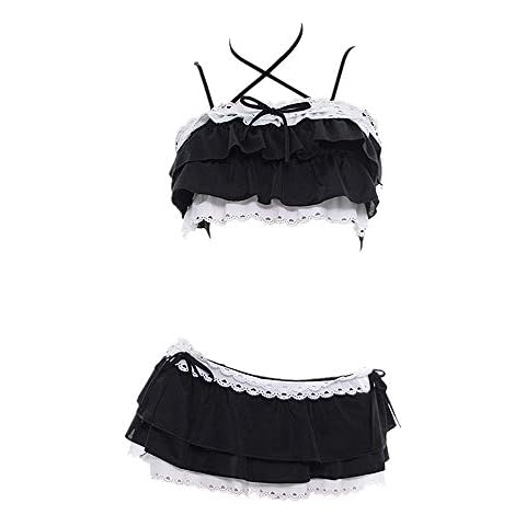 YOMORIO Womens Kawaii Japanese Ruffle Bikini Swimsuit Anime Cute Cat Cosplay Lingerie Costume (Black) Cover
