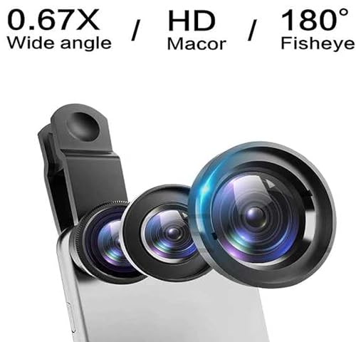Image of Professional 3in1 Camera Lens Kit, 180 Degree Fish Eye Lens, 0.67X Wide Angle, 10X Macro Lens, Universal Clip HD Camera Lens Kit for iPhone, iPad, Android Smartphone & Tablets