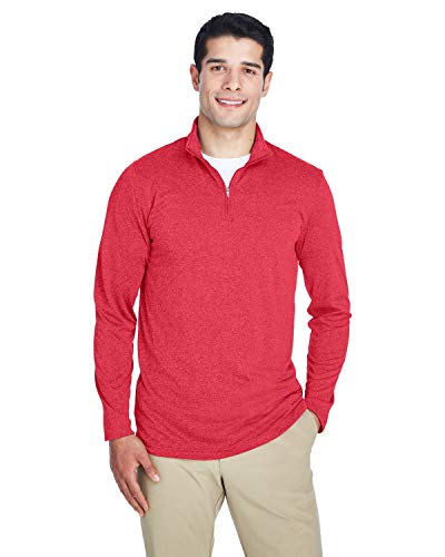 UltraClub Men's Cool & Dry Heathered Performance Quarter-Zip 2XL RED HEATHER