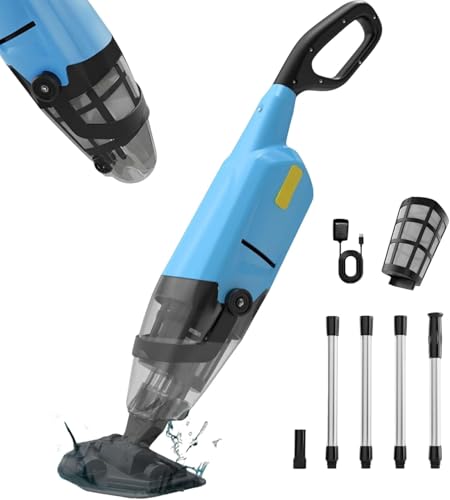 Aspirador de Piscina inalámbrico, limpiafondos de Piscina Manual hasta 90 Minutos, pértiga telescópica de 160 cm, Limpiador de Piscina, succión de hasta 4088 L/h, Ideal para spas y Hot tubs