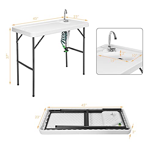 Goplus Folding Fish Cleaning Table Mesa Plegable de Limpieza para Pescado con Fregadero y Rociador, Mesa Pesada para Filetear con Conexión de Manguera y Grifo, Estación Portátil para Camping al Aire Libre miniatura 3