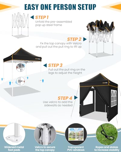 Image of HOTEEL 6.6x6.6 Heavy Duty Pop Up Canopy Tent for Parties Event Wedding Commercial Instant Canopy with Carry Bag, Party Tent Waterproof UV 50+, Upgraded Thick Hexagonal Legs,Black