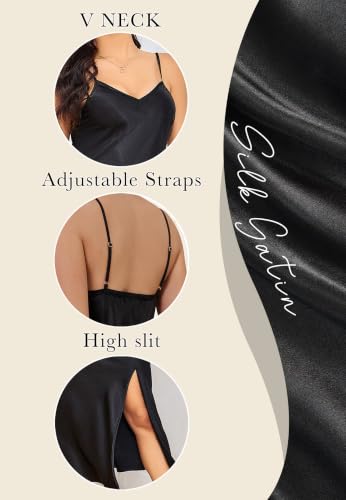 Image of ALCEA ROSEA Women's Long Satin Slip Dress Nightgowns Sexy Lingerie Adjustable Strap Midi Dress Silky Gown V Neck Under Dress