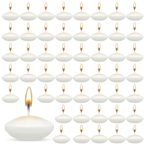 ZITUZY 50 Unscented Floating Candles, 1.49 Inch Round Candles, for Wedding, Pool, Dinner, Christmas Decoration (White)