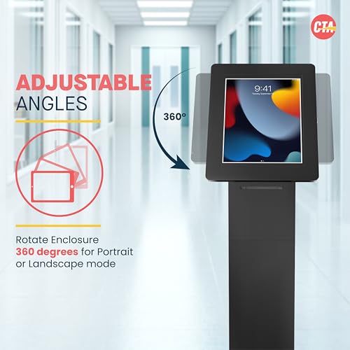 Image of CTA Digital Locking Kiosk & Enclosure - Premium Locking Floor Stand Kiosk with Universal Security Enclosure - Storage and Cable Management for Retail POS - Ordering Screens & More Black (PAD-PARAFPE)