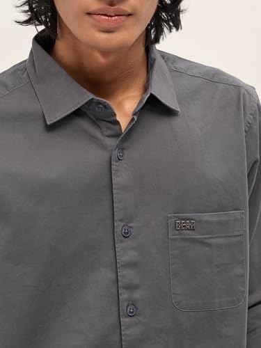 Image of Men's Olive Slim Fit Solid Cotton Woven Casual Shirt