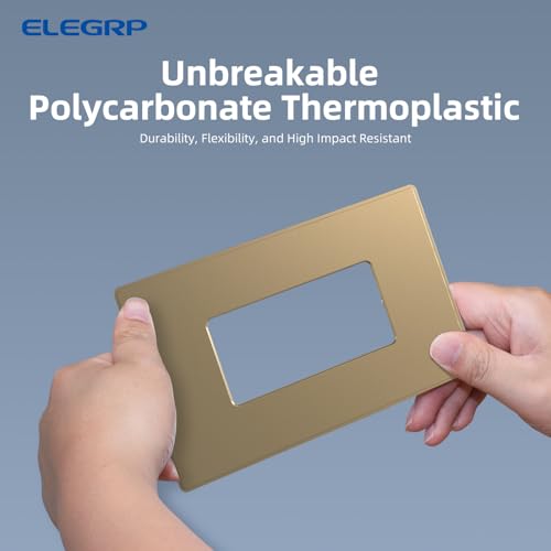 Image of ELEGRP 1-Gang Screwless Decorative Wall Plates, Mid-Size Unbreakable Thermoplastic Faceplate Cover for Decorator Receptacle Outlet Switch, UL Listed (5 Pack, Champagne Gold)