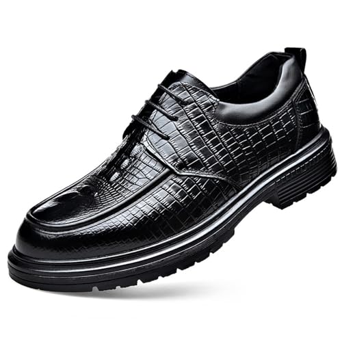 Mens Genuine Leather Dress Oxford Shoes, Round Toe Lace-up Business Derby Classic Tuxedo Shoes