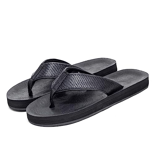 HYDLONGR Men's Women's Lightweight Leather Upper Rubber Sole Beach Flip-Flops Toe-Post Thong Sandals