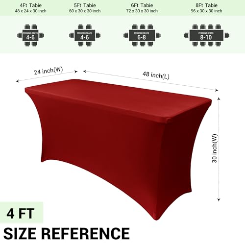 Image of Obstal 4Ft Stretch Spandex Table Cover for Standard Folding Tables - 2 Pack Universal Rectangular Fitted Tablecloth for Party, Banquet, Events, Trade Show (Dark Red, 48L x 24W x 30H Inches)