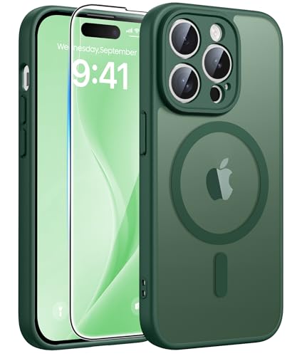 Image of FNTCASE for iPhone 15 Pro Max Case: [Compatible with Magsafe] Translucent Matte Cases with [Full Camera Protection] [Screen Protector] Military Grade Shockproof Protective Phone Cover - Green